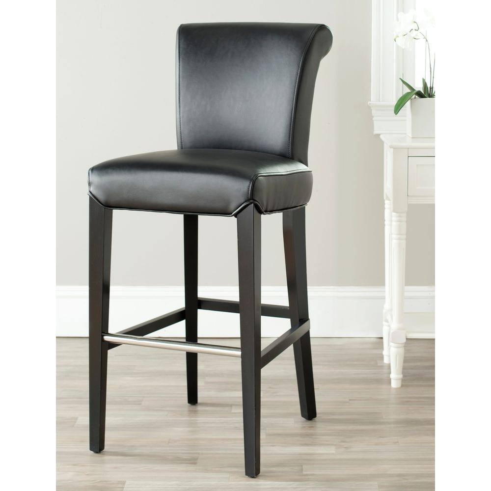 Seth Black Leather and Wood Parsons Bar Stool