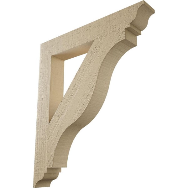 Ekena Millwork 3.5 in. x 28 in. x 24 in. Funston Traditional Rough Cedar Woodgrain Timberthane Polyurethane Bracket, Primed Tan