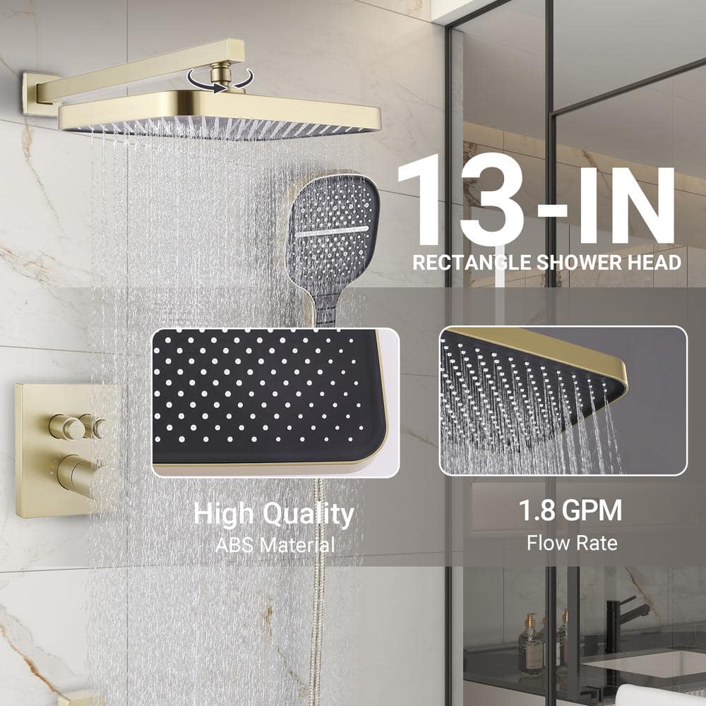 Brushed Gold Dual Square Rainfall Shower System with Handheld