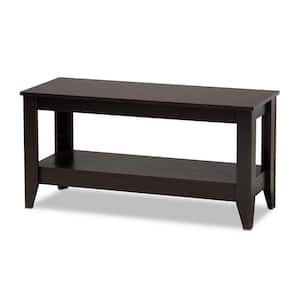 Elada 40 in. Dark Brown Medium Rectangle Wood Coffee Table with Shelf