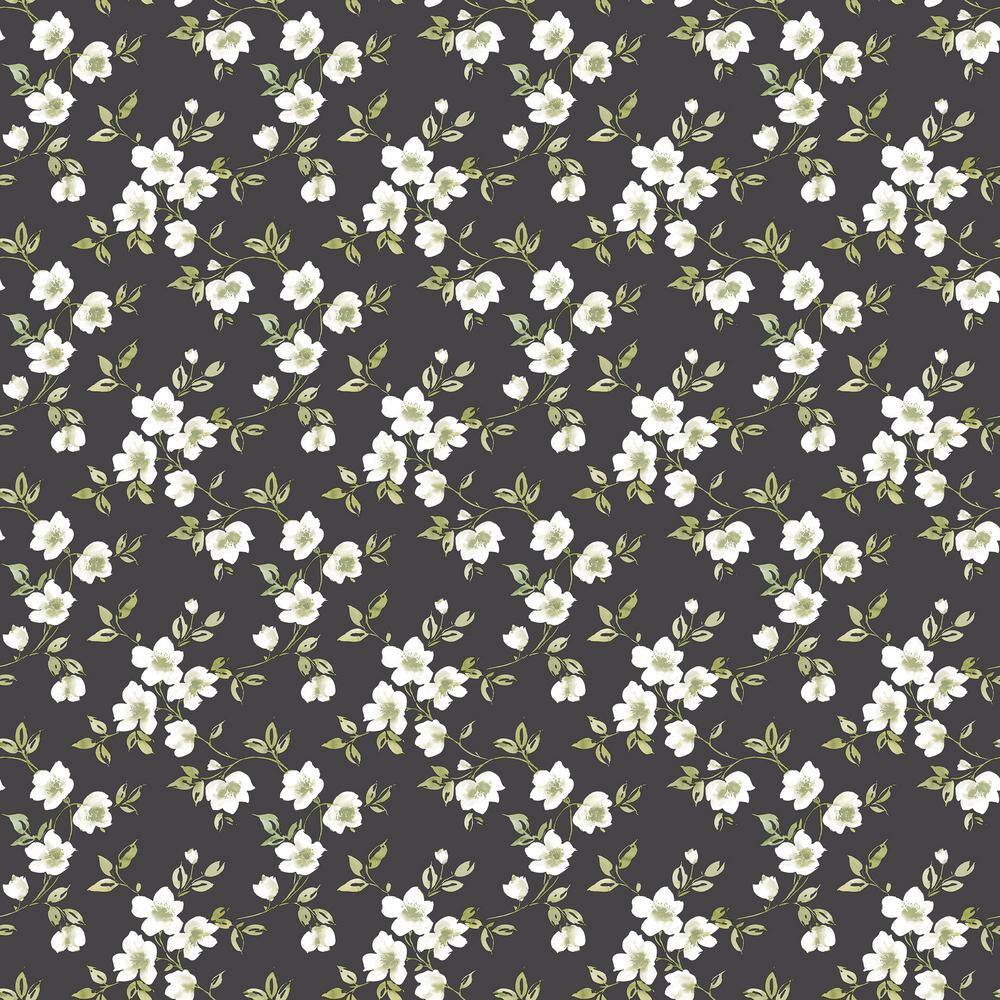 Secret Garden Black and Cream Delicate Flower Trail Non-Woven Non-Pasted Wa
