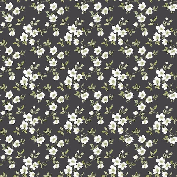 Unbranded Secret Garden Black and Cream Delicate Flower Trail Non-Woven Non-Pasted Wallpaper Roll (Covers 57.75 sq.ft.)