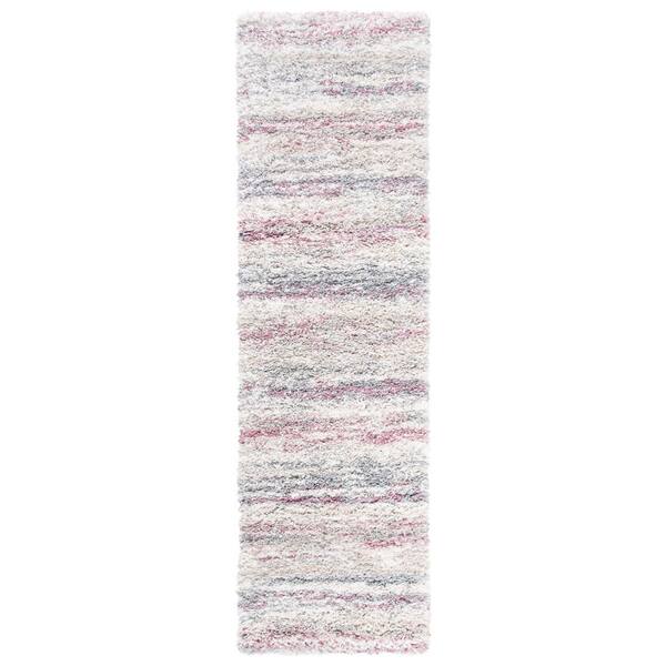 Fontana Shag 2 ft. x 10 ft. Ivory/Pink Striped Abstract Runner Rug