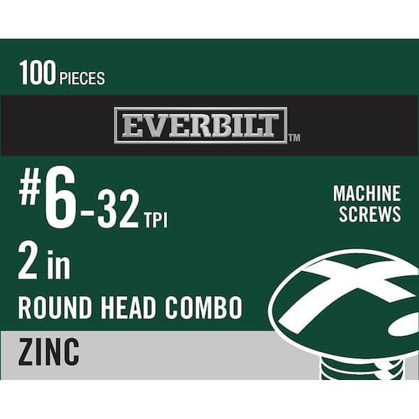 Everbilt #6-32 x 2 in. Combo Round Head Zinc Plated Machine Screw (100-Pack)