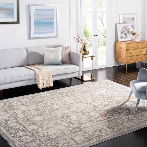 Reflection Dark Gray/Cream 10 ft. x 14 ft. Border Floral Area Rug