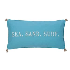Maui Blue Blue "Sea. Sand. Surf" Embroidered 12 in. x 24 in. Throw Pillow