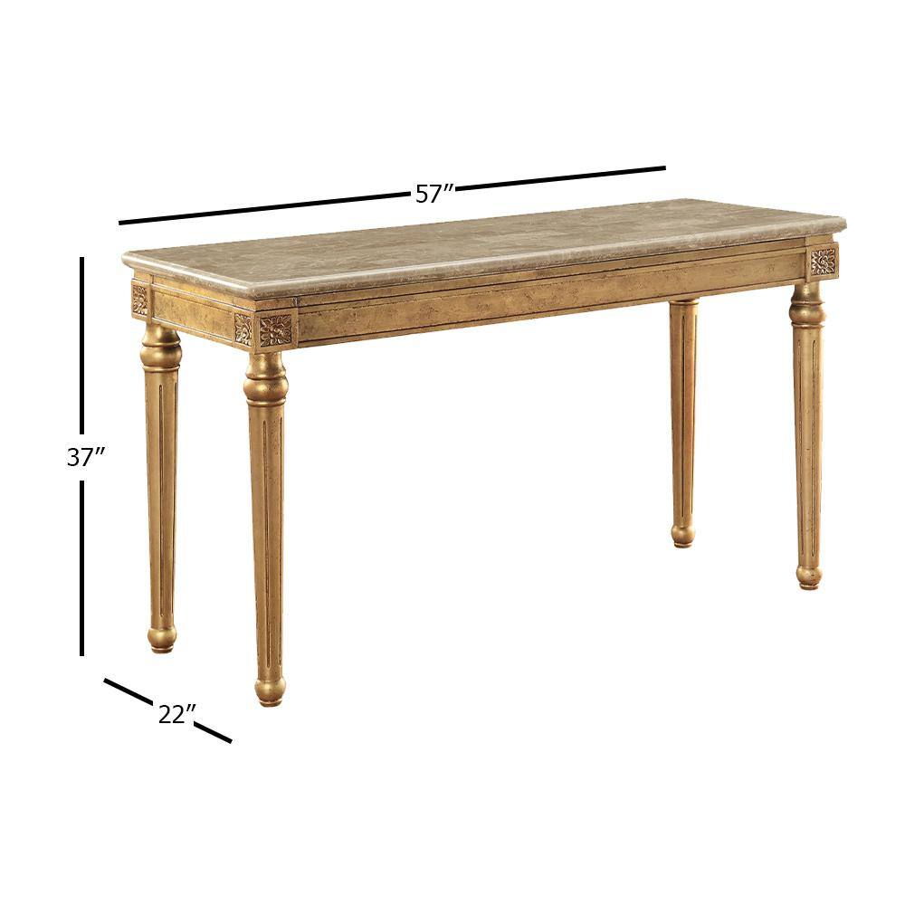 Antique Gold Marble Top Sofa Table with Carved Wood Legs