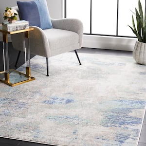 Skyler Collection Beige/Gray Blue 7 ft. x 7 ft. Abstract Striped Square Area Rug