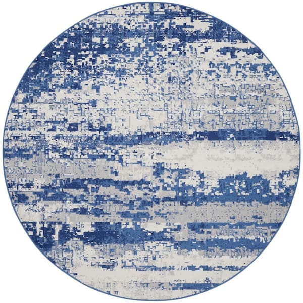 Nourison Whimsicle Ivory Navy 5 ft. x 5 ft. Abstract Round Area Rug