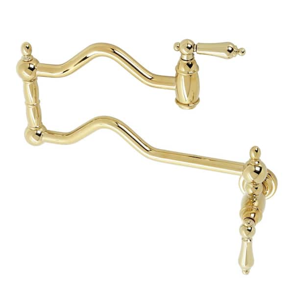 Kingston Brass Heritage Wall Mount Pot Filler Faucets in Polished Brass