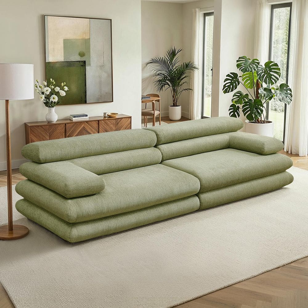Boneless 118 in. Pillow Top Arm Chenille Rectangle Sofa in Green price history on PriceWatchPro