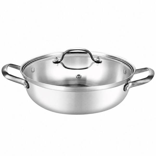 14 Inch Tri-Ply Stainless Steel Saute Pan with Lid, 7 Quart Everyday Skillet, Induction Compatible, Oven Safe