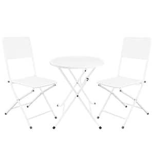 3-Piece White Premium Steel Patio Bistro Set, Foldable Patio Table and Chairs