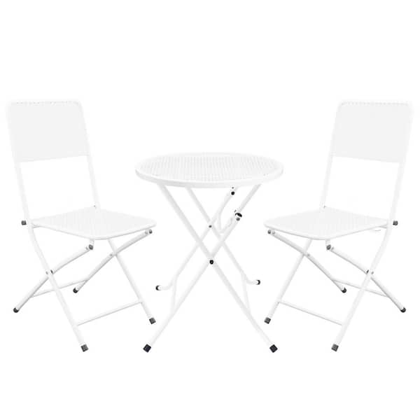 Tatayosi 3-Piece White Premium Steel Patio Bistro Set, Foldable Patio Table and Chairs