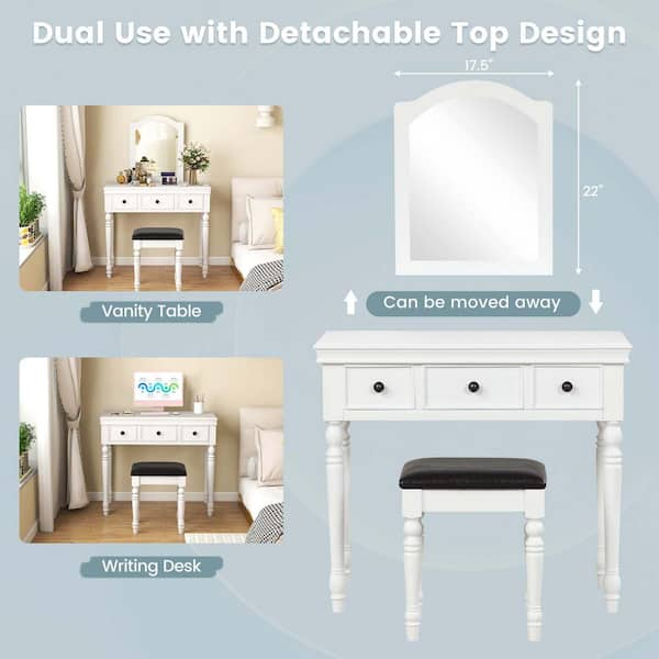 Costway Vanity Table Jewelry Makeup Desk Bench Dresser Stool White