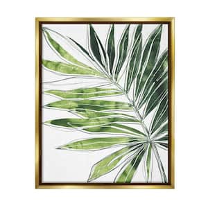 Tropical Green Plant Expressive Palm Linework by June Erica Vess Floater Frame Nature Wall Art Print 17 in. x 21 in.