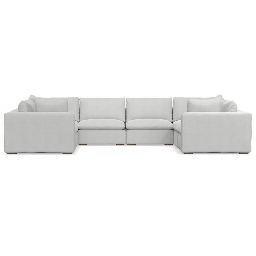 Simpli Home Jasmine U-Shaped Sectional Modular Sofa in Velvety Chenille Performance Fabric