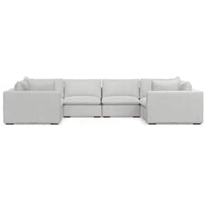 Jasmine 161.2 in. Straight Arm Velvety Chenille Performance Fabric U-Shaped Sectional Modular Sofa in. Cloud Grey