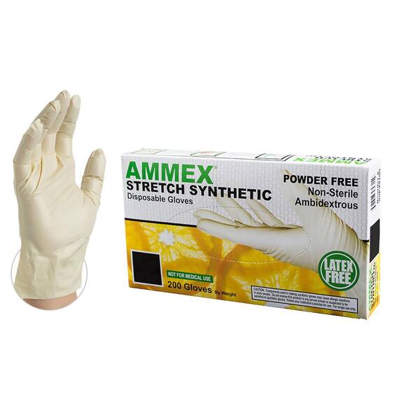 AMMEX Small 1 mm White Strectched Poly Industrial Powder Free Disposable Gloves (1000-Case)