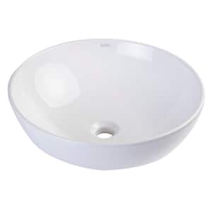Round Ceramic Vessel Sink in White without Overflow