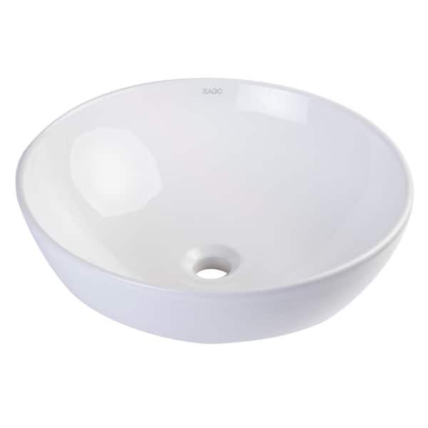 EAGO Round Ceramic Vessel Sink in White without Overflow