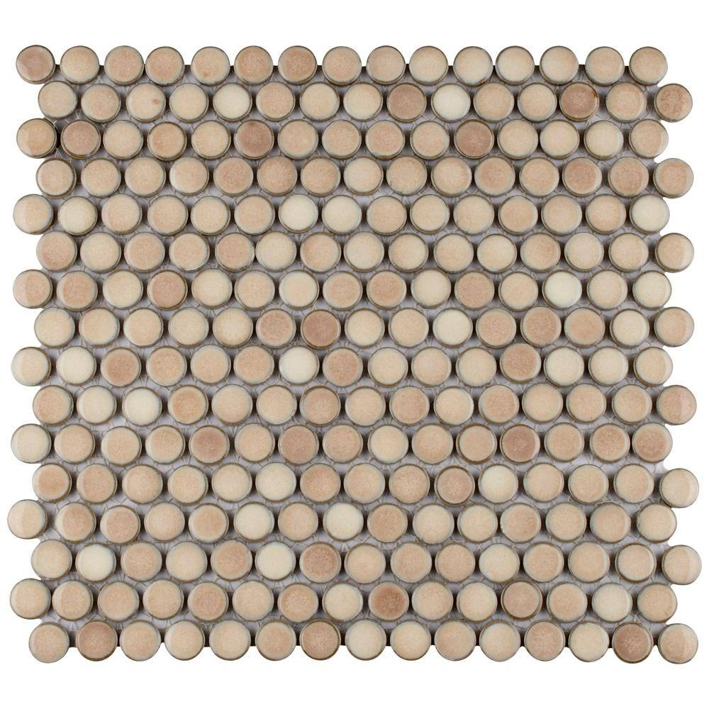 Hudson Penny Round Truffle 12 in. x 13 in. Porcelain Floor and Wall Mosaic Tile (10.5 sq. ft./Case) price history on PriceWatchPro