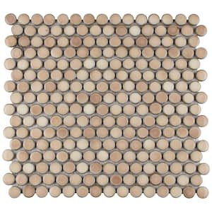 Hudson Penny Round Truffle 12 in. x 12-5/8 in. Porcelain Mosaic Tile (10.7 sq. ft./Case)