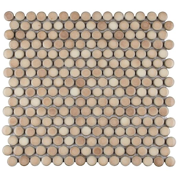 Merola Tile Hudson Penny Round Truffle 12 in. x 12-5/8 in. Porcelain Mosaic Tile (10.7 sq. ft./Case)