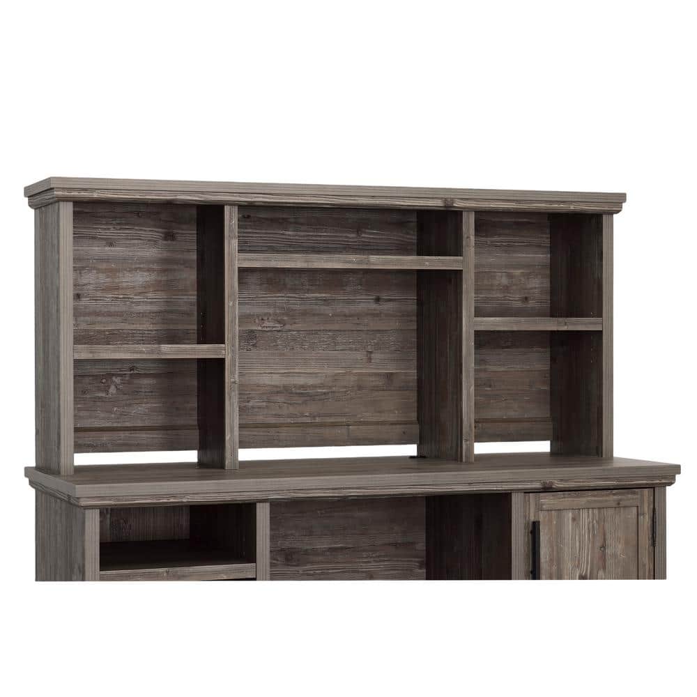 Pebble Pine Farmhouse Computer Hutch with Adjustable Shelves
