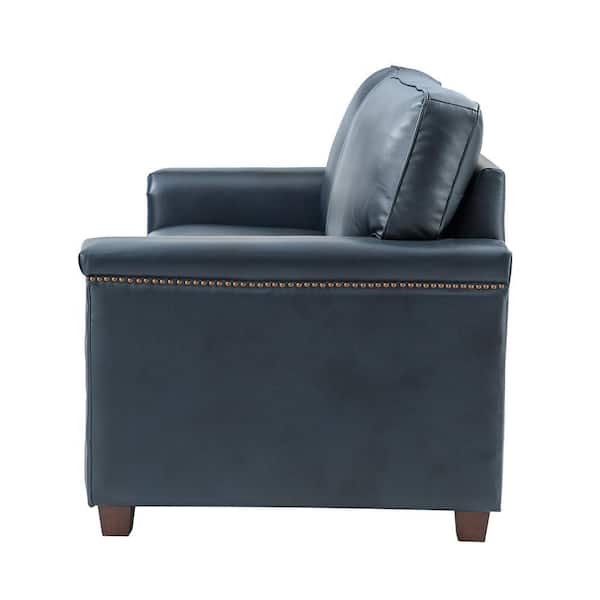 ARTFUL LIVING DESIGN Cristina 77.2 in. Wide Navy Leather Rectangle