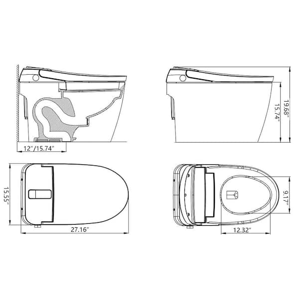 LORDEAR 1-Piece Smart Bidet Toilet with Digital Display in Matte Black