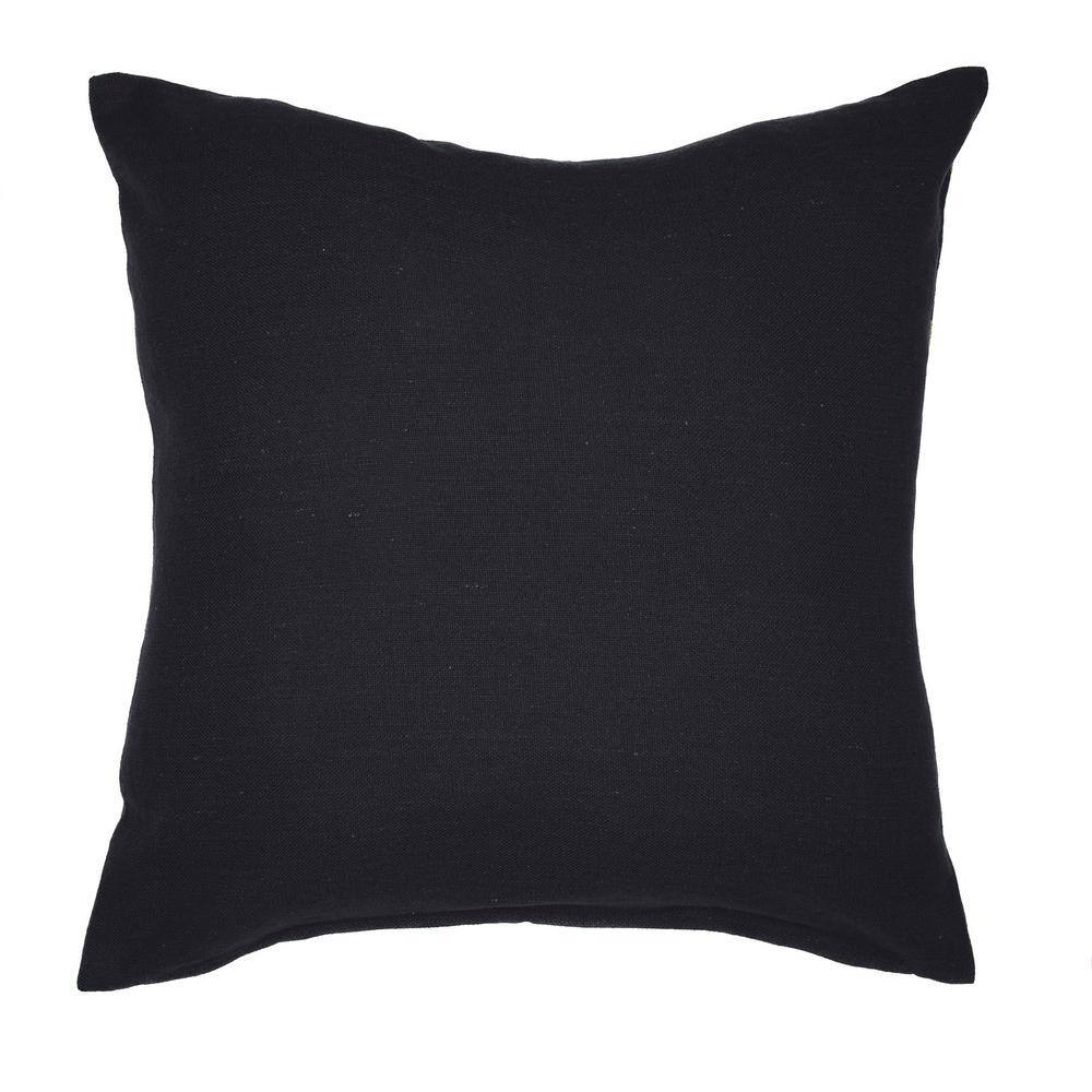 Black and Beige Embroidered Cotton Blend Square Throw Pillow