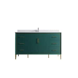 VSD 60 in. W x 22 in. D x 35 in. H Single Sink Freestanding Bath Vanity in Green with White Cultured Marble Top