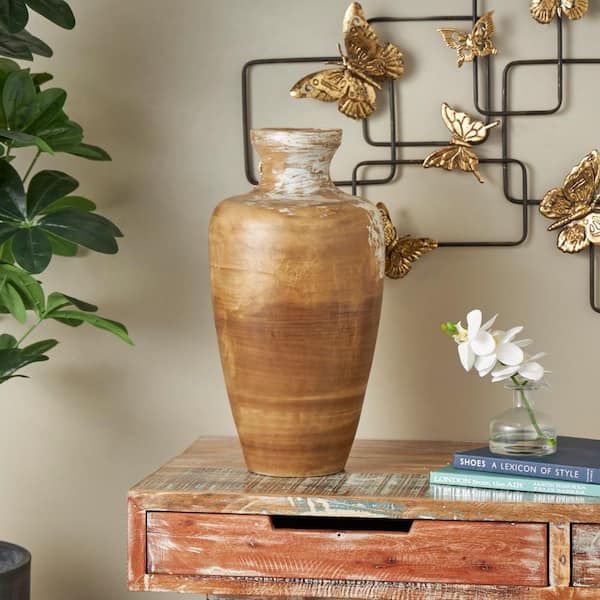 Litton Lane Brown Antique Style Distressed Patina Ceramic Decorative Vase