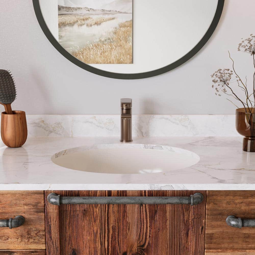 Beige Ceramic 18" Oval Undermount Bathroom Sink