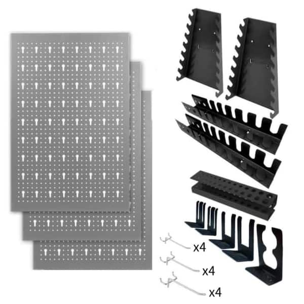 Metal Wall Pegboards & Accessories, Steel Tools Organizer System with 22 Hooks for Garage, Workshop