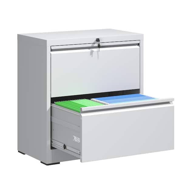 2-Drawer White Steel 15.75 in. W Lateral File Cabinet with Lock for Home Office durable construction