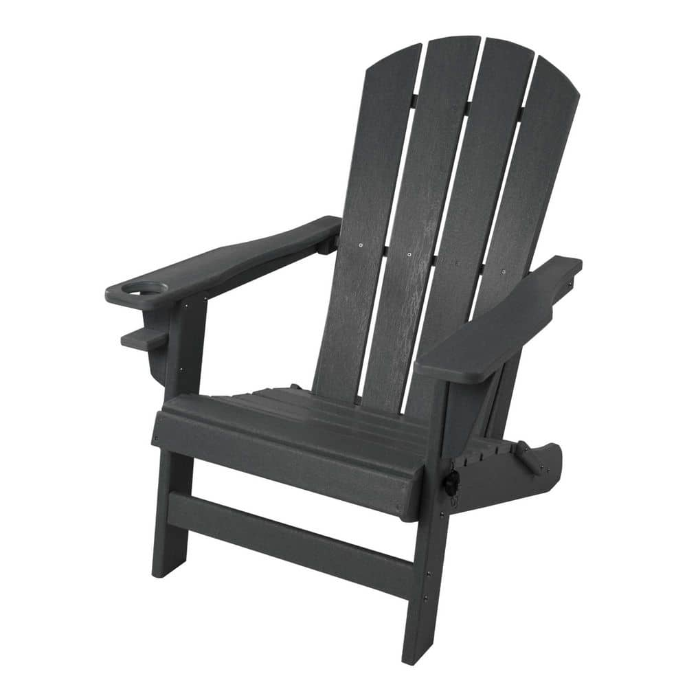 KOZYARD Folding HDPE Plastic Resin Deck Adirondack Chair in Gray Color ...