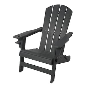 Folding HDPE Plastic Resin Deck Adirondack Chair in Gray Color