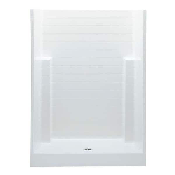 Everyday Textured Tile 54 in. x 28 in. x 72 in. 1-Piece Shower Stall with Center Drain in White