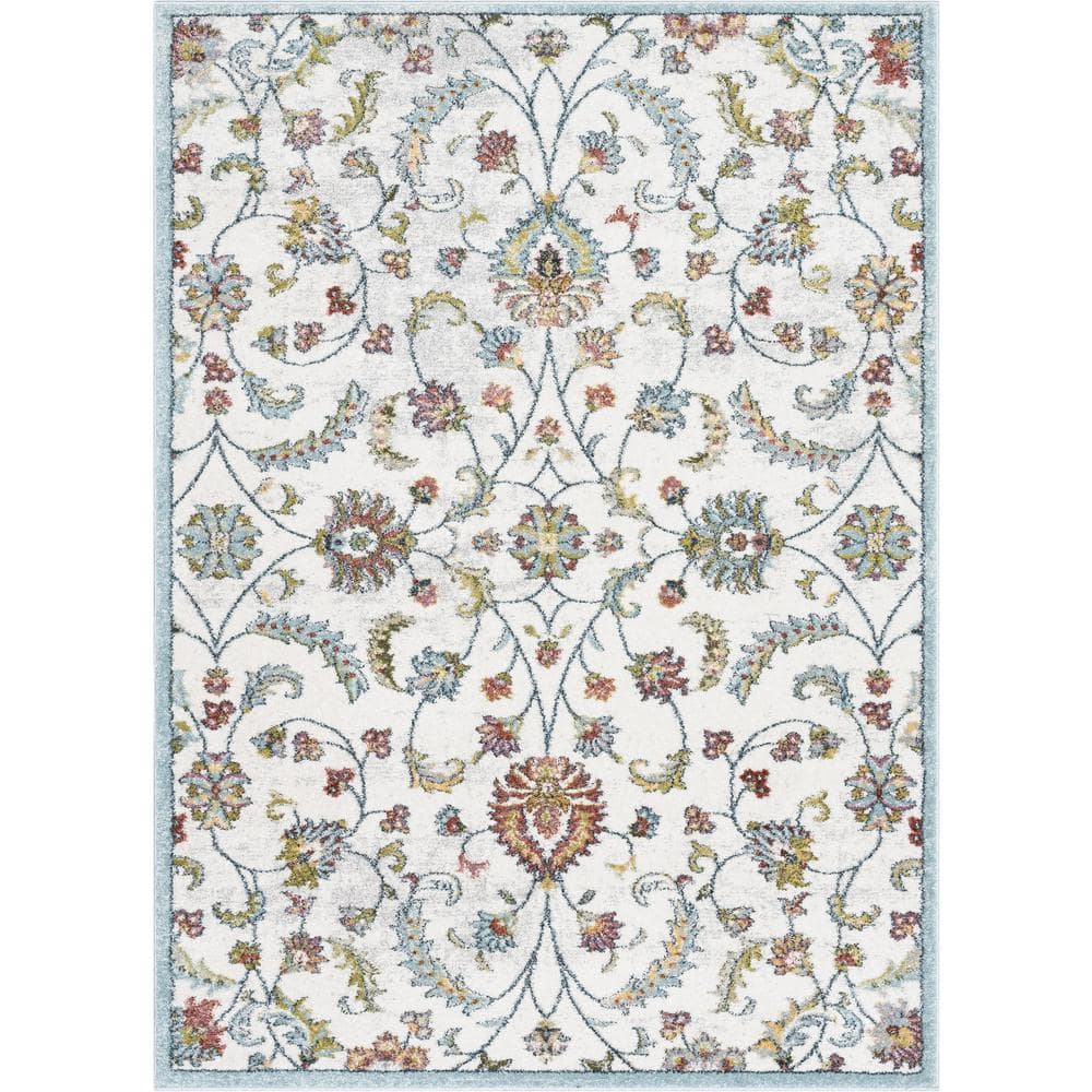 Ivory Rectangular Stain-Resistant Oriental Area Rug