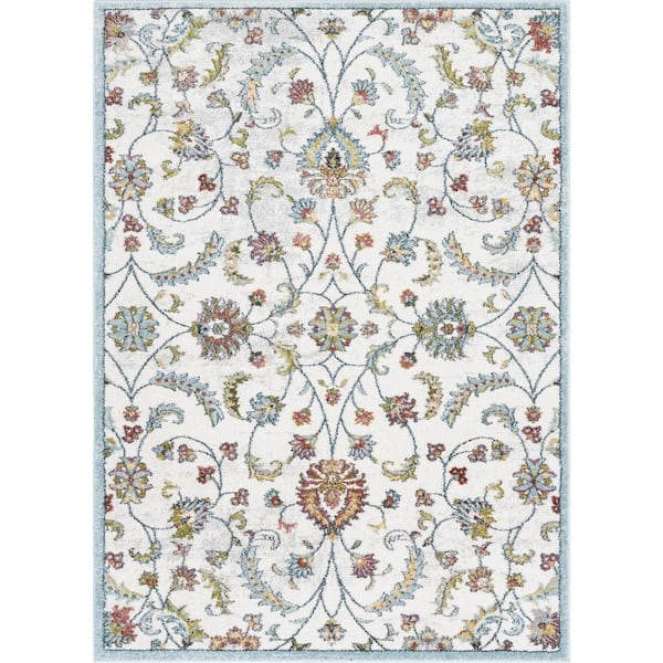 Ivy Metonia Vintage Oriental Floral Ivory 7 ft. 10 in. x 9 ft. 10 in. Area Rug