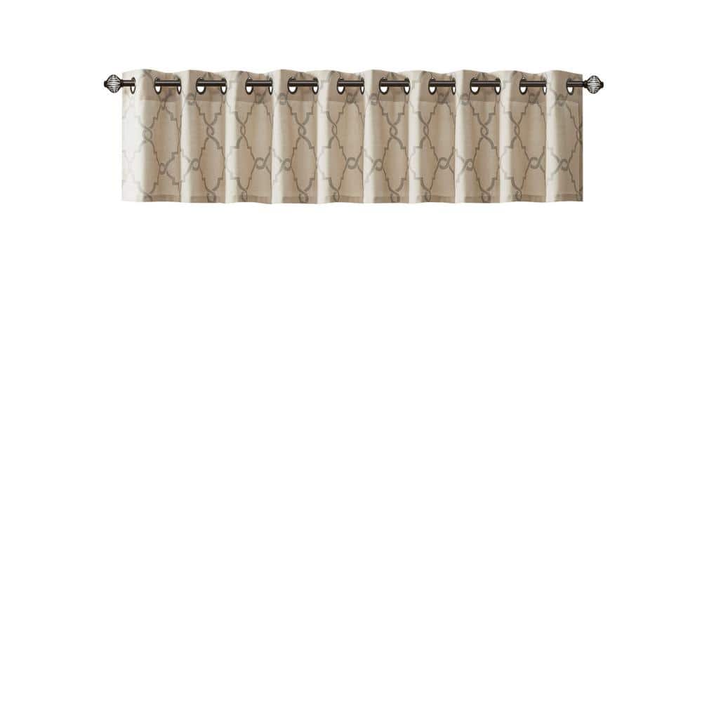 Beige and Grey Fretwork Grommet Top Window Valance 50"x18"