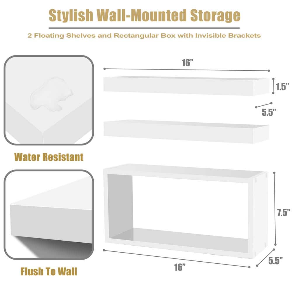 White Floating Cube Accent Shelf Set for Living Room and Bedroom