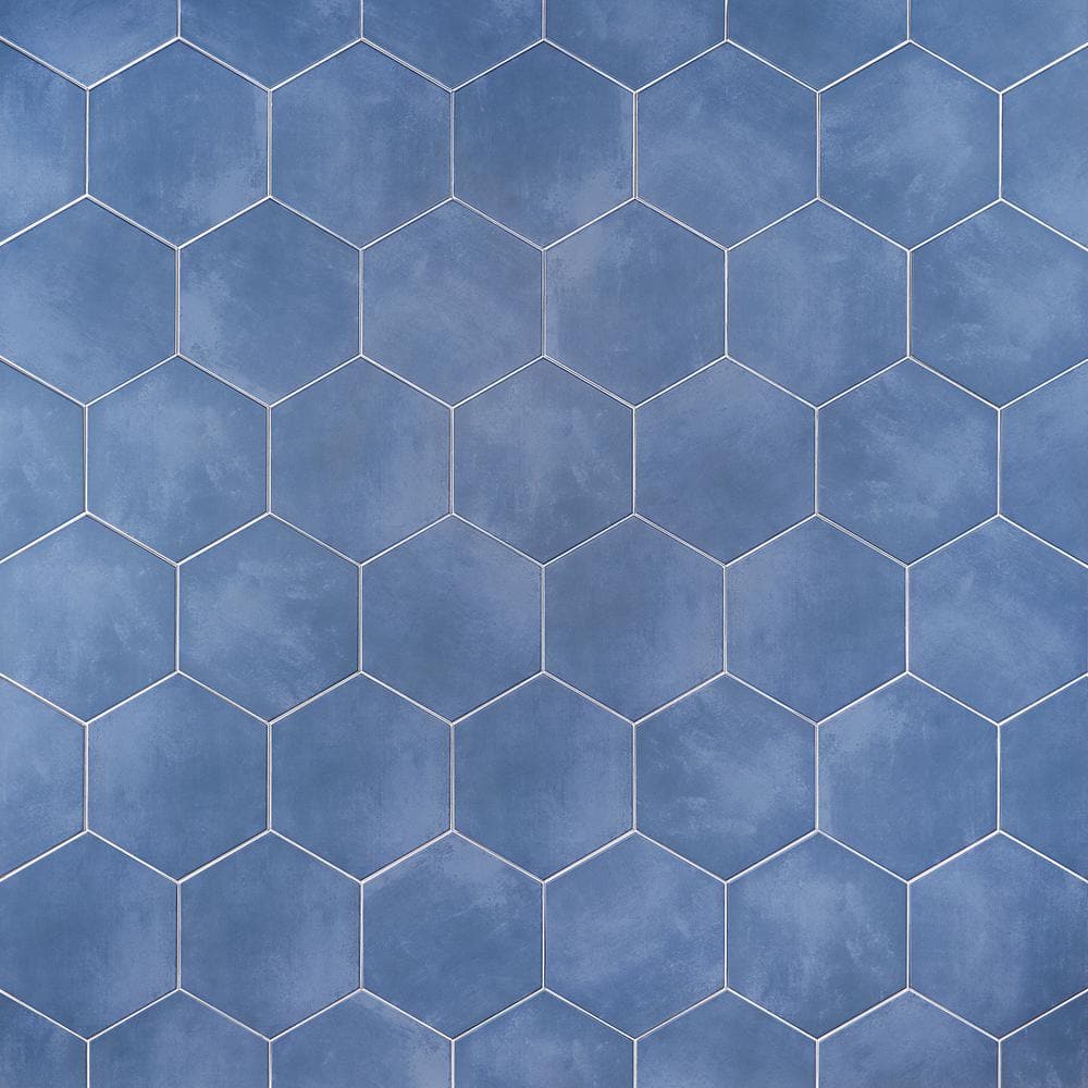 Eclipse Blue 8" Hexagon Matte Porcelain Floor and Wall Tile