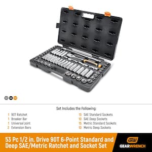 1/2 in. Drive 90-Tooth 6-Point Standard and Deep SAE/Metric Mechanics Tool Set (53-Piece)