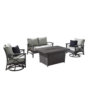 Bentley IV 4-Piece Wicker Patio Fire Pit Conversation Set with Grey Olefin Cushions