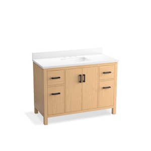 Kresla 48 in. W x 22 in. D x 36 in. H Single Sink Bath Vanity in Light Oak with Pure White Quartz Top and Backsplash