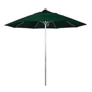 9 ft. Silver Aluminum Commercial Market Patio Umbrella with Fiberglass Ribs and Push Lift in Forest Green Sunbrella