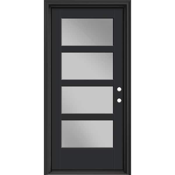 Masonite Performance Door System 36 in. x 80 in. VG 4-Lite Left-Hand Inswing Clear Black Smooth Fiberglass Prehung Front Door